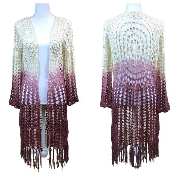 S ONLY Ombré fringed cardigan sweater - Picture 2 of 7